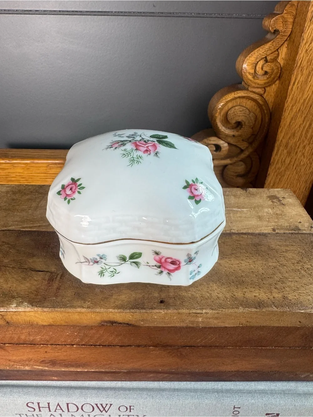 Heritage House Porcelain Floral Music Trinket Box Pink Rose 